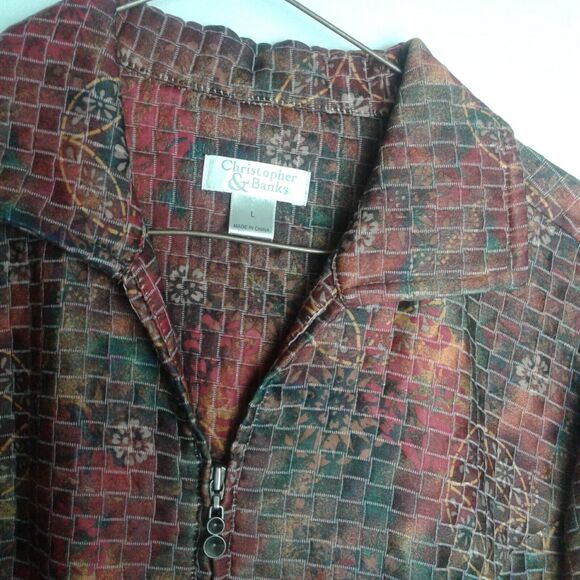 Christopher & Banks Womans Zip Up Jacket Brown Orange Red Autumn Fall - Picture 2 of 5